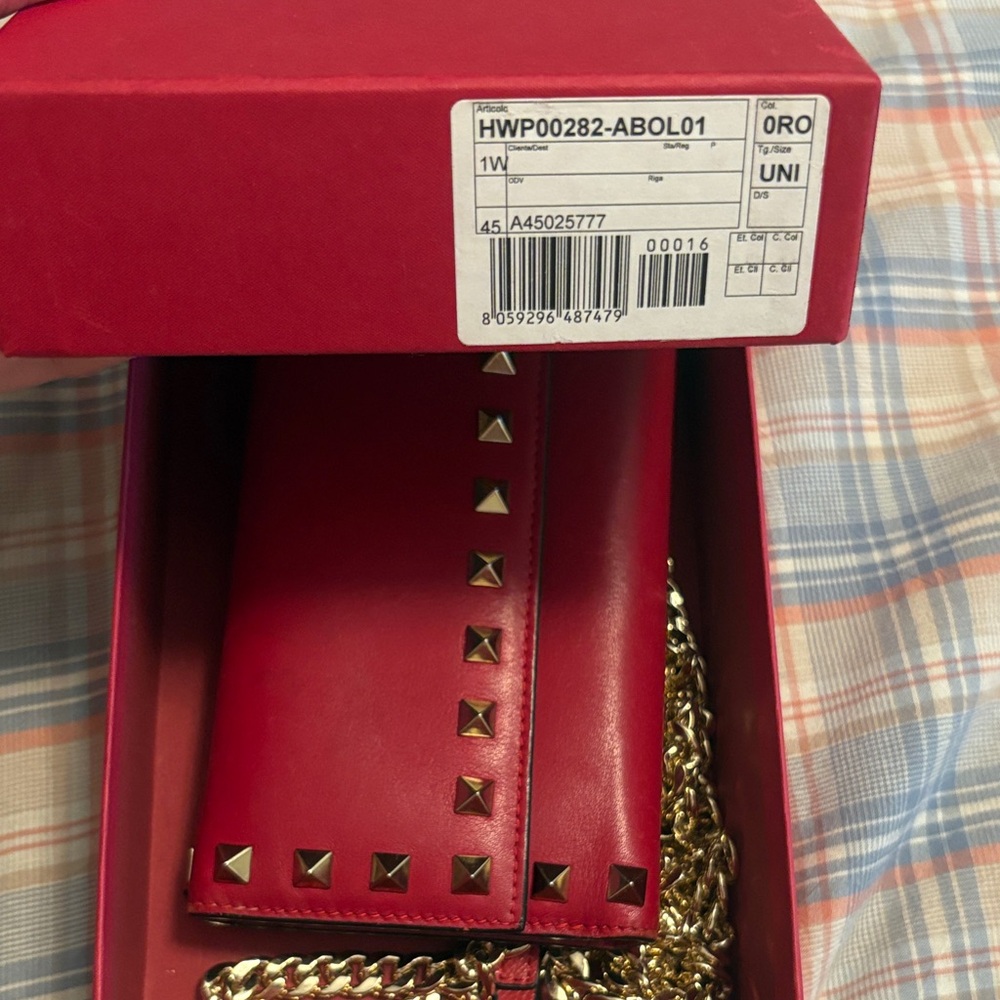 Valentino Garavani Red Wallet with Gold Studs